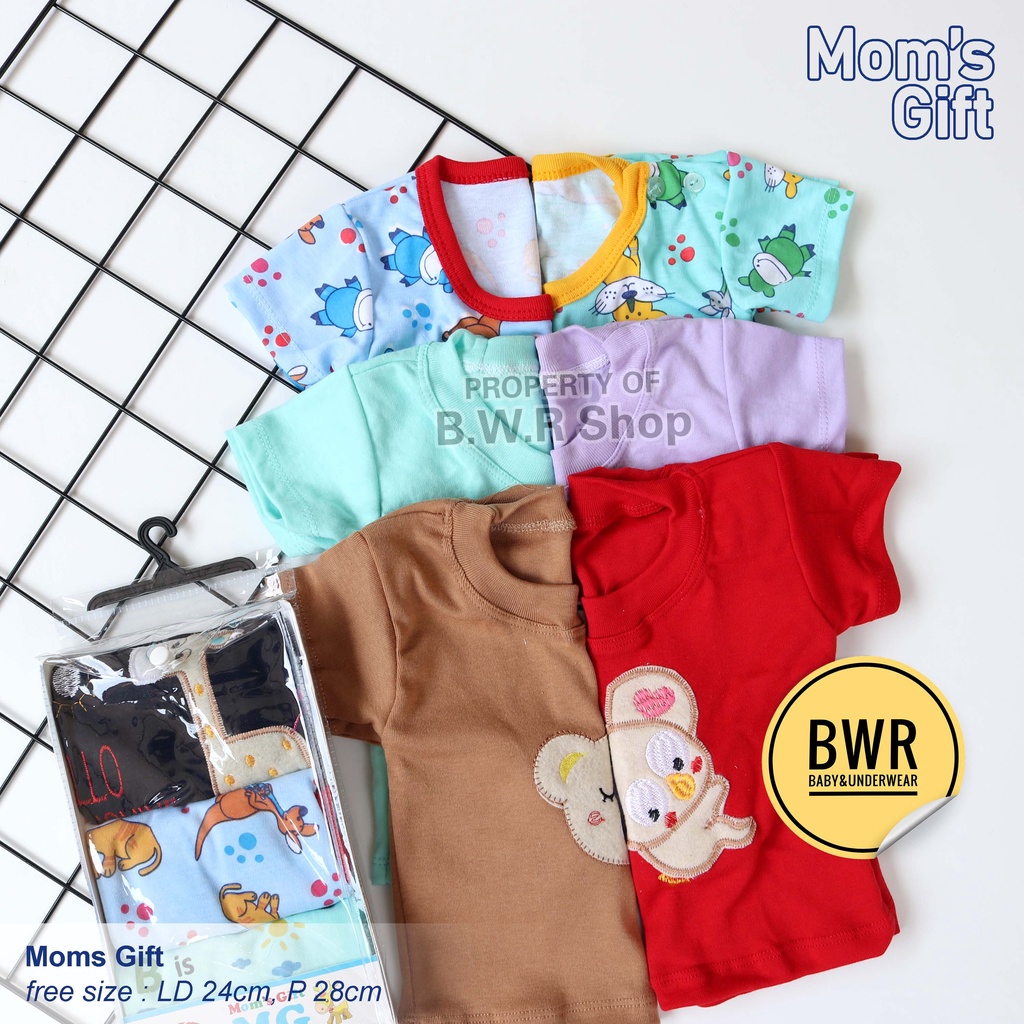 [ 3pc ] Oblong PENDEK Moms Gift Motif Random / Kaos Oblong Anak Bayi Newborn | Bwr