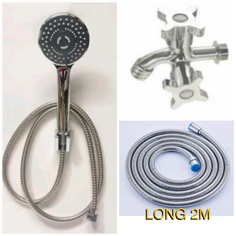 PAKET MURAH HAND SHOWER SET SELANG SHOWER 2 METER  DAPAT KRAN KERAN CABANG DOUBLE KAMAR MANDI