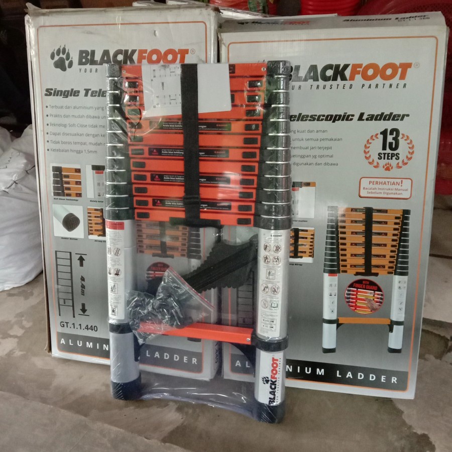 Tangga Lipat 2,6 Meter Tangga Teleskopik Telescopic Ladder 9 Steps blackfoot