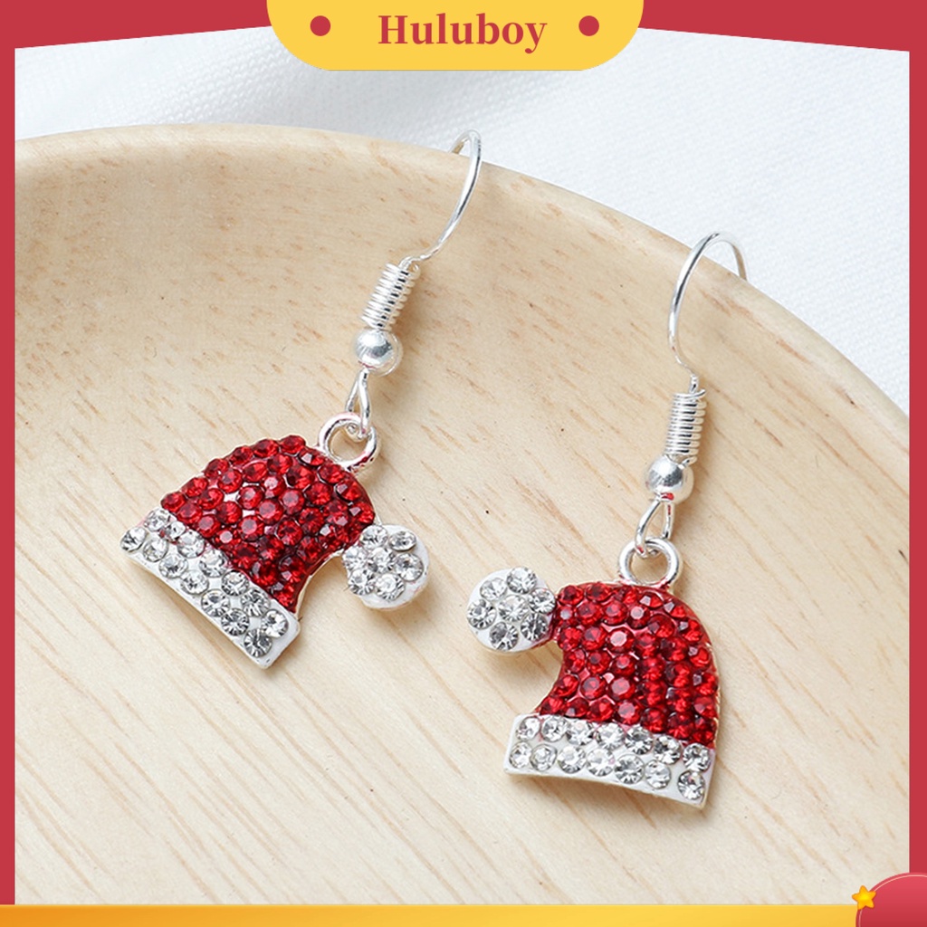 Hu Hu Hu Hu Hu Alat Bantu Pasang Kacamata♡ 1 Pasang Anting Kait Bentuk Topi Rusa Natal Aksen Berlian Imitasi Bahan Alloy Untuk Wanita