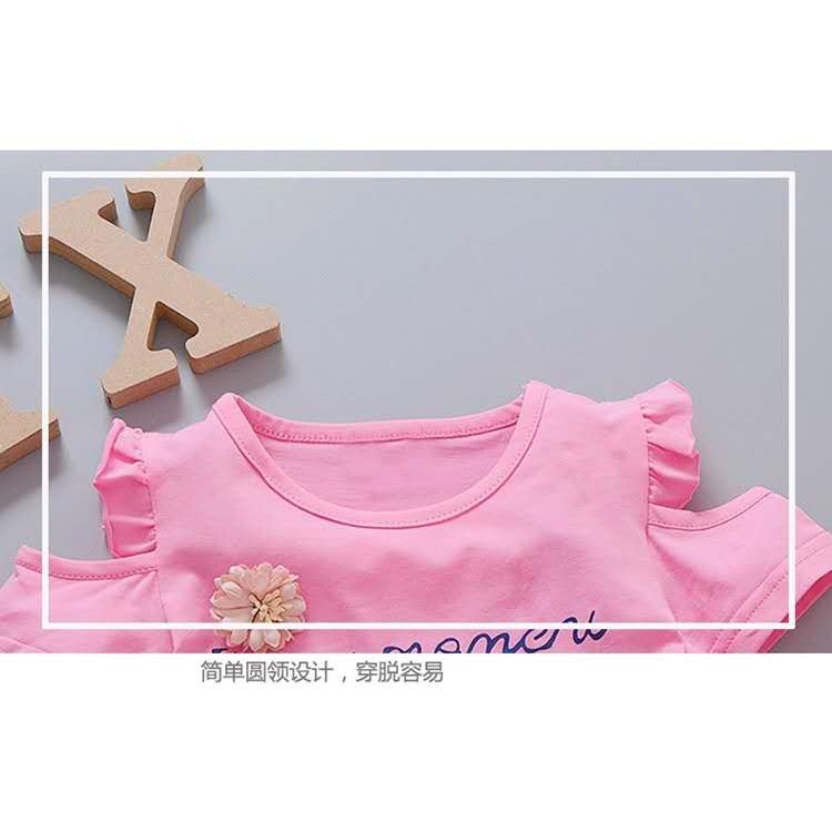Baju setelan anak perempuan kaos+celana pendek baju set anak cewek lucu style import-6