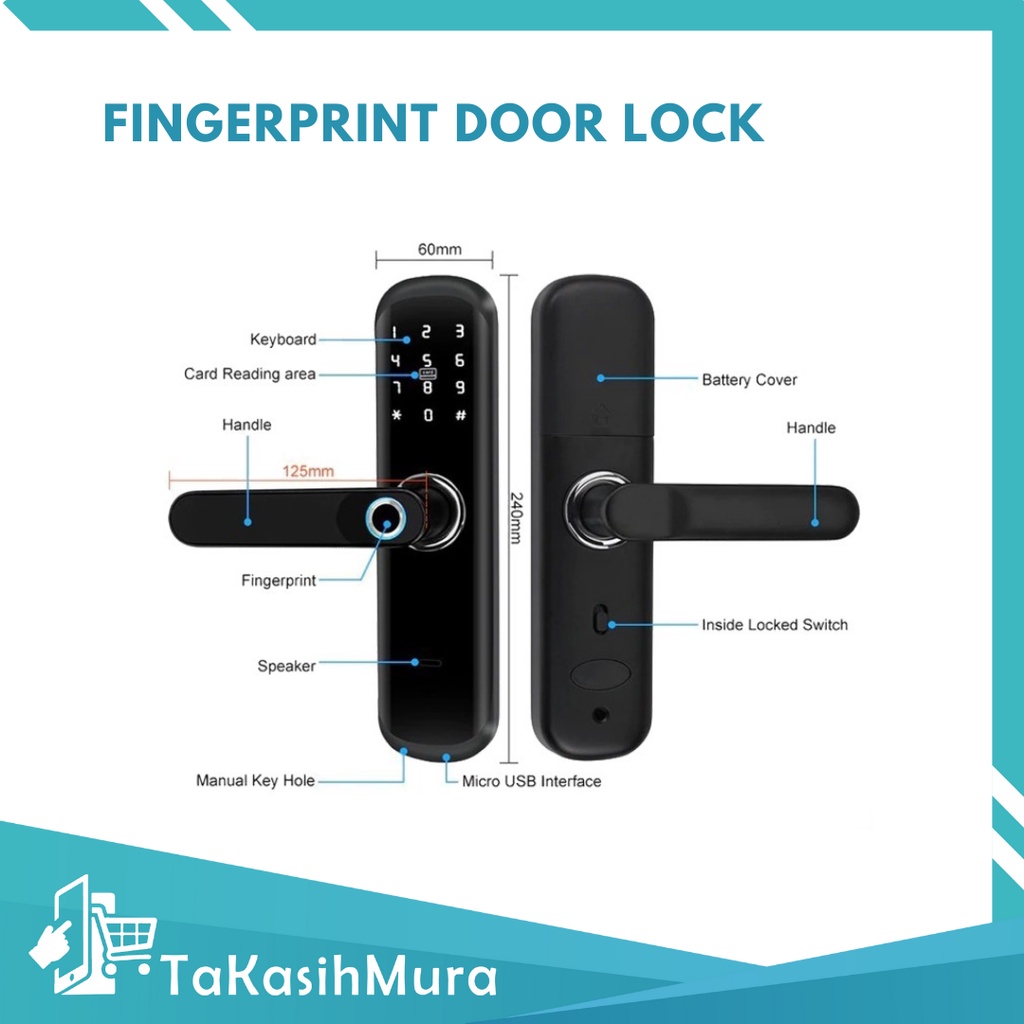 Fingerprint Door Lock Smart Keyless 3in1 Handle Lock - Kunci Pintu