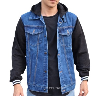 Jaket Jeans Kombinasi Hoodie Pria