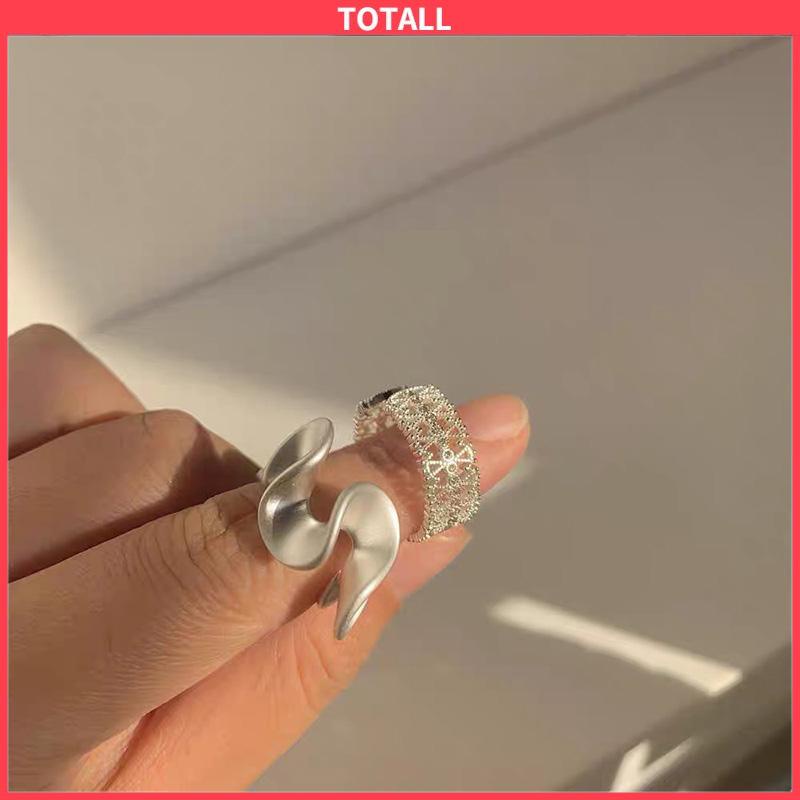 COD Cincin Renda Zirkon Gelombang Matte Pembukaan Cincin Sederhana Wanita yang Dapat Disesuaikan-Totall