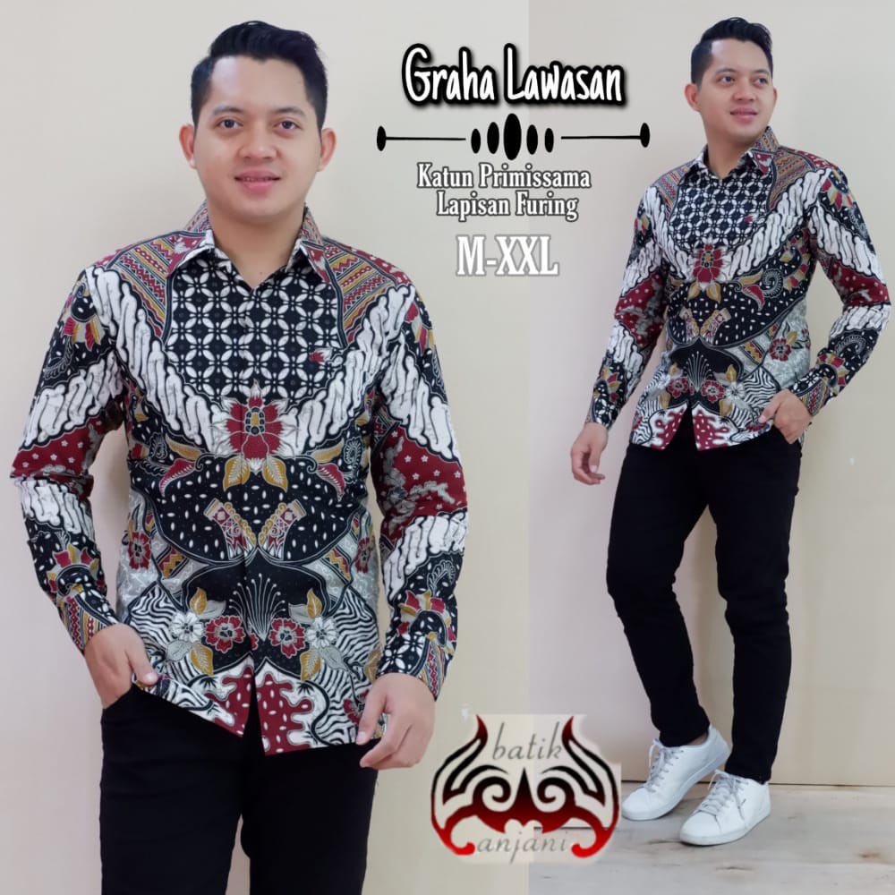 GRAHA LAWASAN ANJANI KEMEJA BATIK SOLO PRIA LENGAN PANJANG LAPIS FURING ATASAN BATIK PREMIUM MODERN KATUN HALUS NAKULA  GANDEWA 2 MAHESWARA PEKSI LAWASAN PEKSI LASEM GURDHO PARI GURDHO PARI 2 NOGO BLUE CENDRAWASIH BLUE BATARA NAVY ELANG SIDARI SKANDIA 2