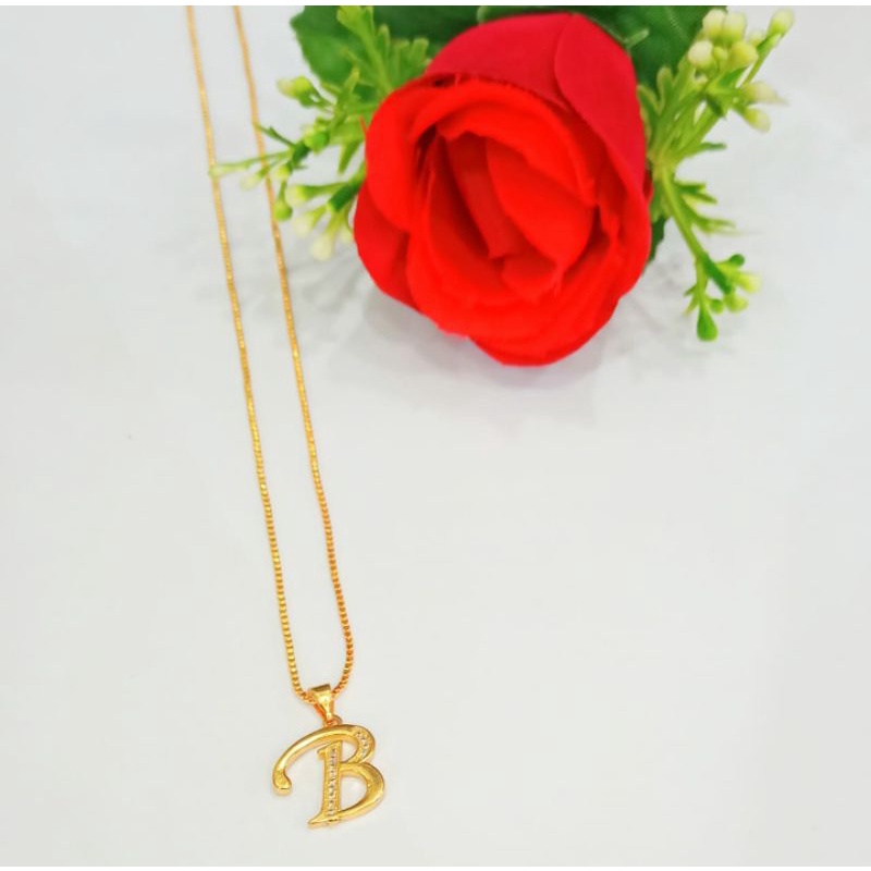 Kalung Plus Liontin Inisial Huruf Latin A-Z perhiasan wanita Gold Modern (COD)