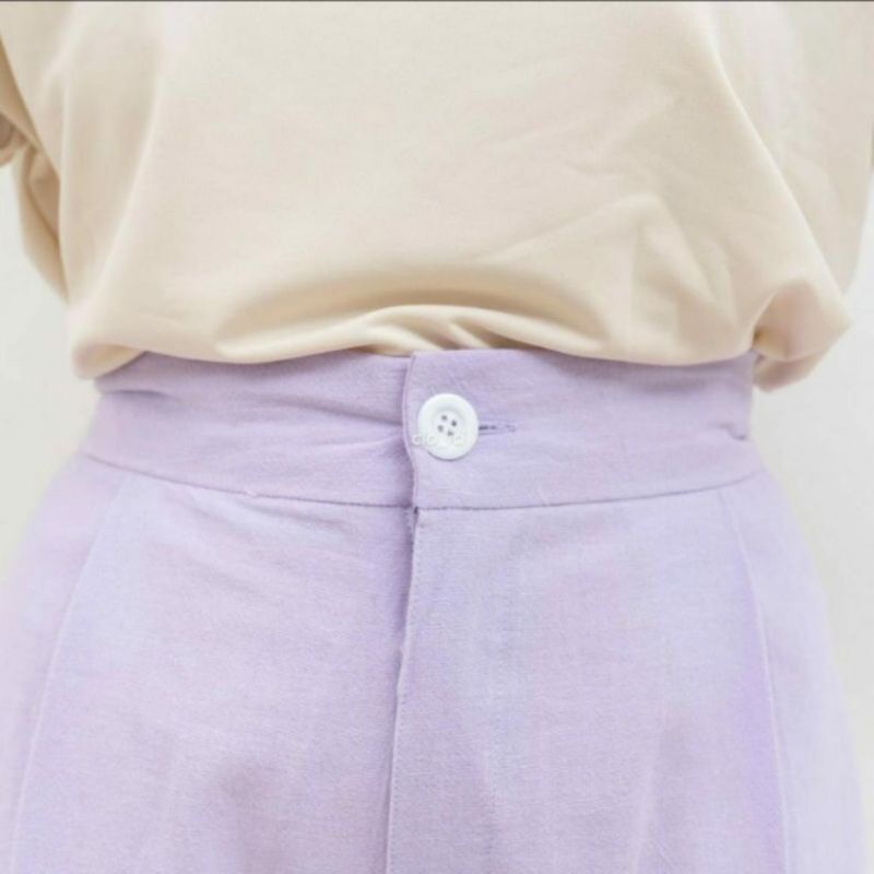 Celana Wanita Highwaist Kulot remi Linen Premium All Size Kulot Kancing