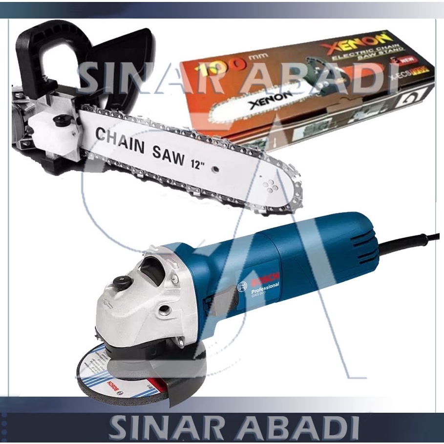 BOSCH GWS060 MESIN GERINDA TANGAN & XENON CHAIN SAW MINI GERGAJI KAYU