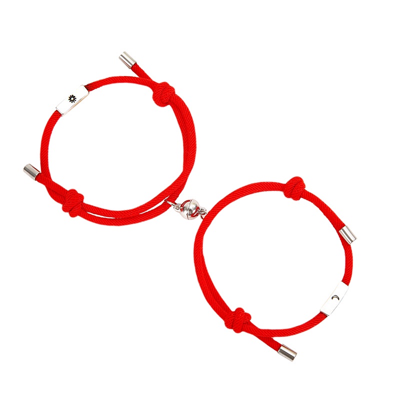 Versi Korea 2 Pcs Paduan Baru Matahari dan Bulan Liontin Beberapa Gelang Magnet Menarik Fashion Tali Tangan Pacar Gelang