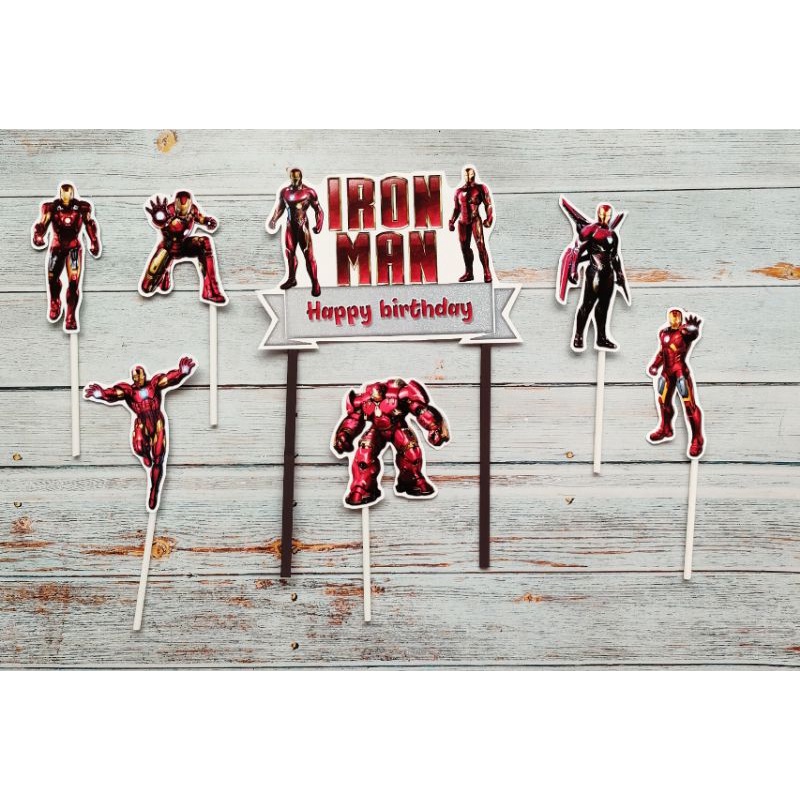 satu set hiasan nasi tumpeng hiasan kue ulang tahun cake topper karakter ironman iron man