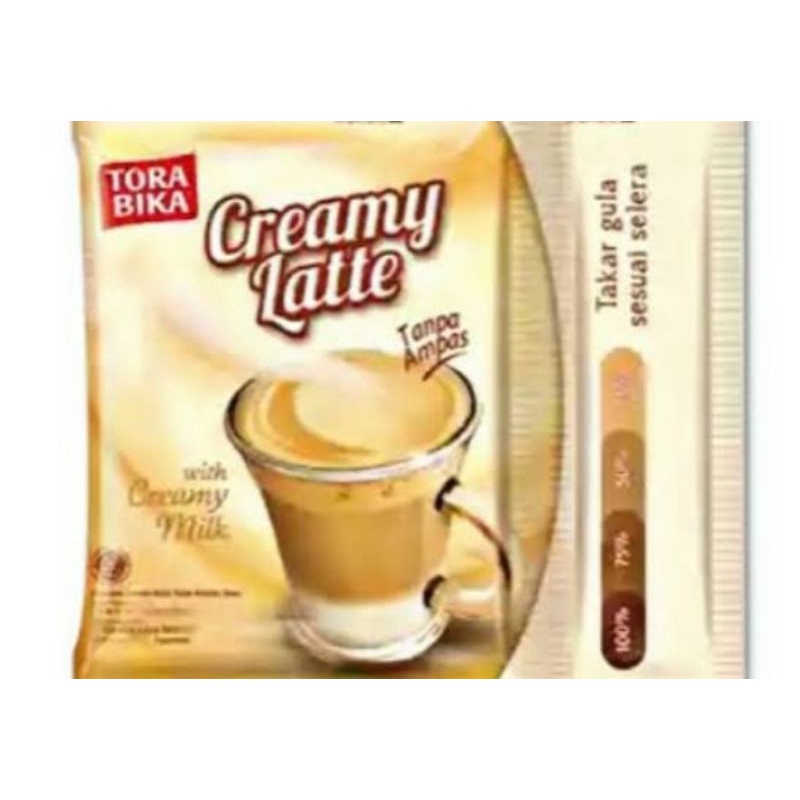 

kopi tora bikacremy latte 25g 1 renceng dapet 10sachet
