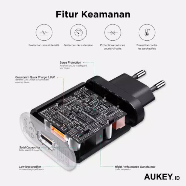 Aukey Charger PA-T9 1 Port 19.5W QC 3.0 Original Garansi Resmi