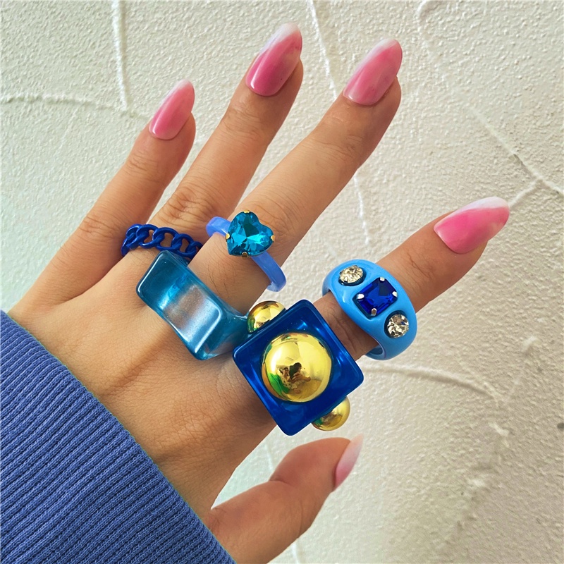 Fashion Metal Ring Set Colorful Flower Resin Butterfly Ring for Women Gift Love Heart Jewelry Accessories