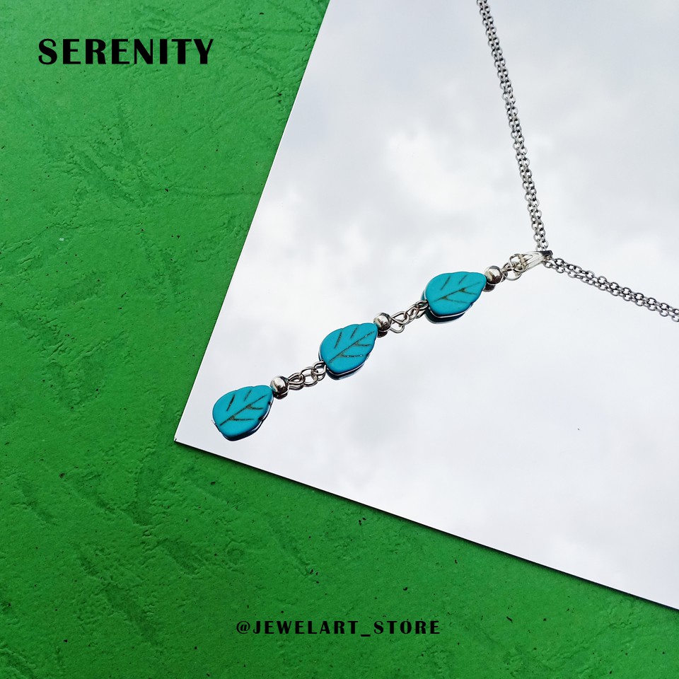 Kalung Liontin SERENITY Batu Turquoise Beads Metal dan Rantai