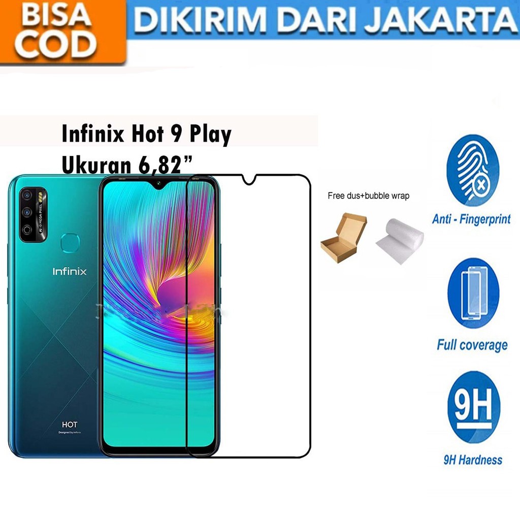 Infinix Hot 9 Play Full Cover/Full Screen Tempered Glass Screen Protector Anti Gores