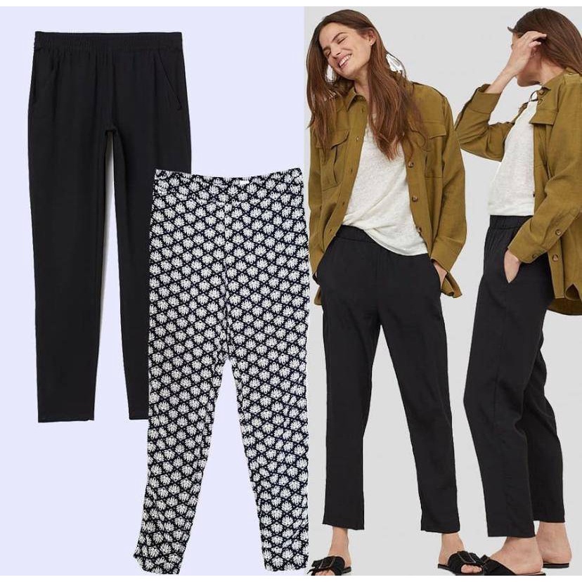 Pabrik branded HaeM Dlvid3d printed pants wanita XS navy putih floral bunga rayon viscose pinggang k