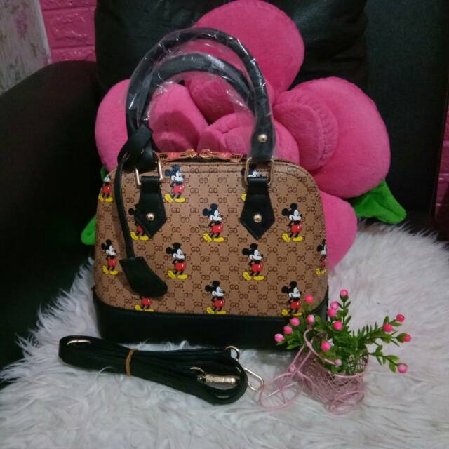 Tas gucci alma mickey gagang hitam