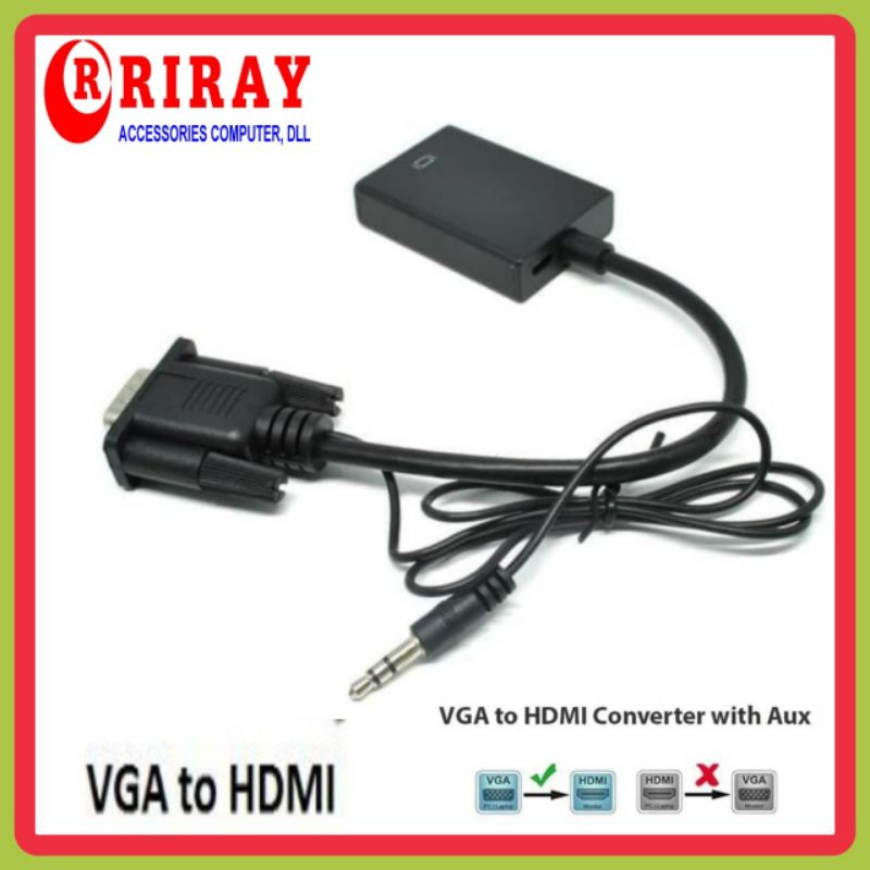 Converter Konverter Kabel VGA To HDMI Adaptor With Micro USB Power Audio HD 1080P