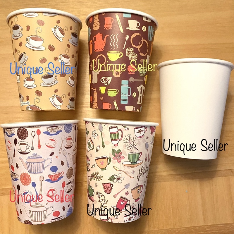 Paper Cup 8 oz isi 50 pcs / Gelas Kopi Kertas Tahan Panas 8 oz / Paper Cup Motif 8oz / Paper Cup Putih / Gelas Kertas Motif / Gelas Kertas Putih isi 50 pcs