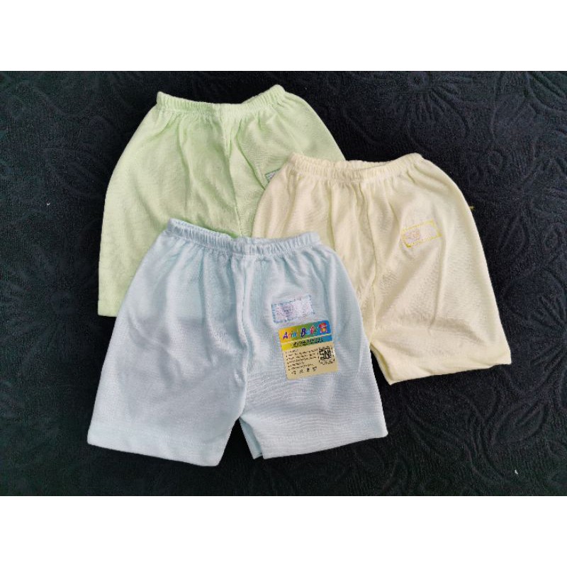 Isi 3pcs Baju Bayi Katun Warna Polos 0 - 3 Bln New Born Celana Bawahan Bayi/ Baju Bayi Set