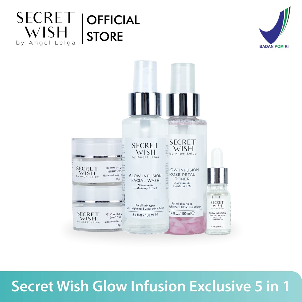 Secret Wish by Angel Lelga Paket Glow Infusion Exclusive 5 In 1 | Glowing Skin | Paket Wajah-Exclusive