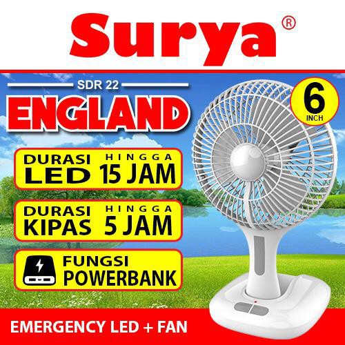 Surya Kipas Angin Mini Dengan Lampu Emergency 6 Inch - SDR 22