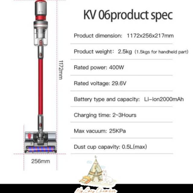 Vacuum Cleaner Kurumi KV 06 - Cordless Stick Hijau, Suction Power 25000 Pa