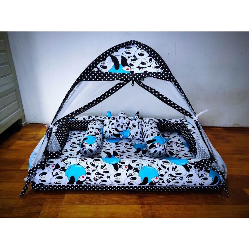 Kasur Bayi Kolam Kulambu Tenda Motif panda Hitam