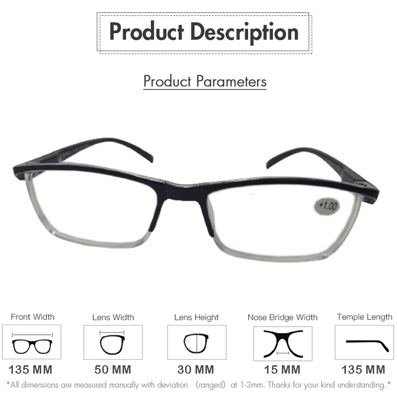 Kacamata Plus (+) Lensa Anti Radiasi Komputer Hp Sinar Biru Fashion Pria Wanita Unisex uk +1.00 s/d +3.00 Kacamata Baca Plus Model Frame Half rim / Kacamata rabun Dekat