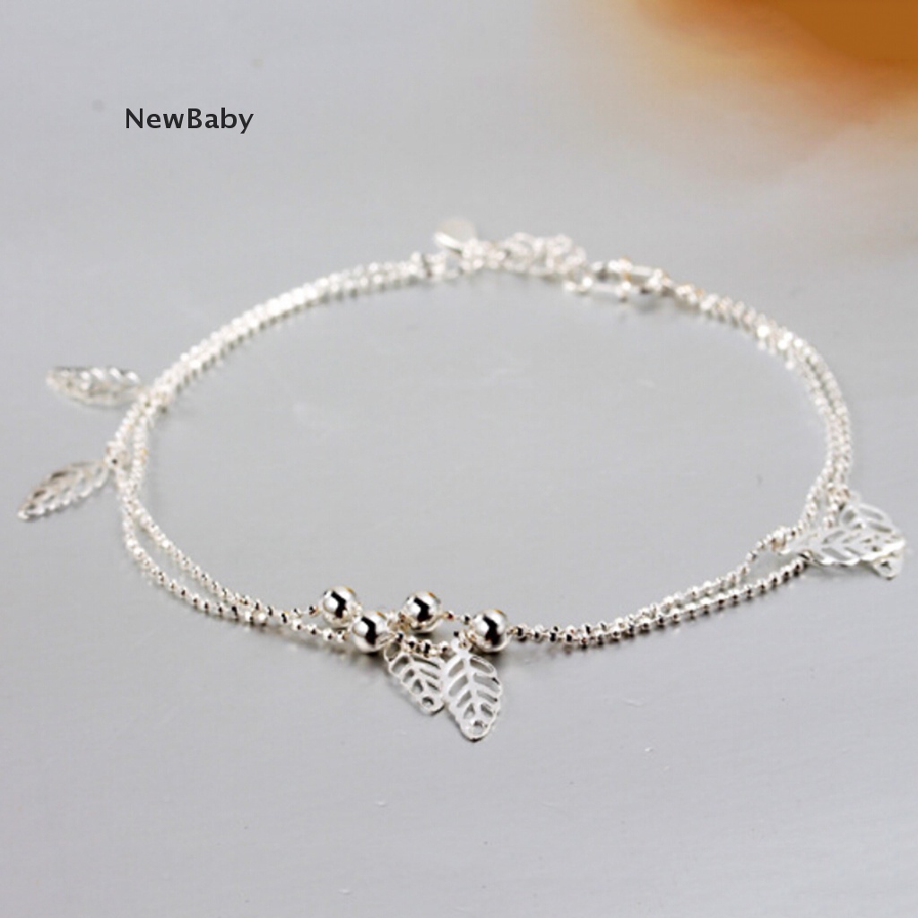 Newbaby Gelang Kaki Lapis Silver Aksen Daun Untuk Wanita