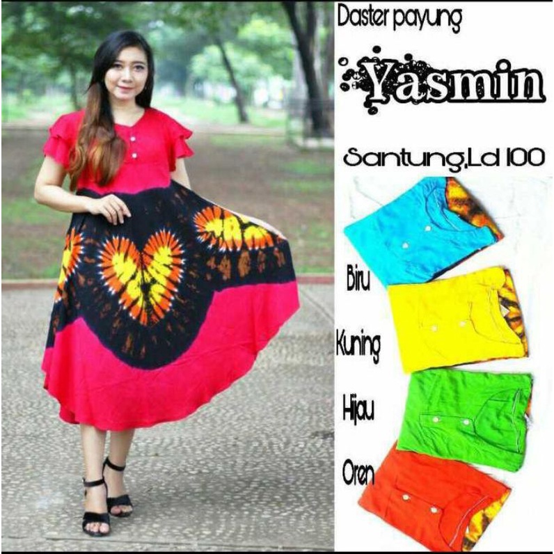 Daster baju tidur dres baju santai piyama bahan rayon jumputan ld 100cm