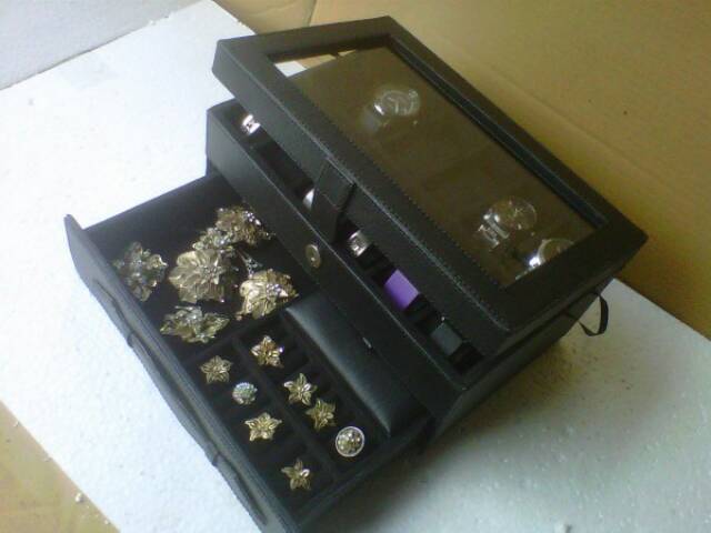 Full Black Watch Box Organizer Mix Accesories Drawer