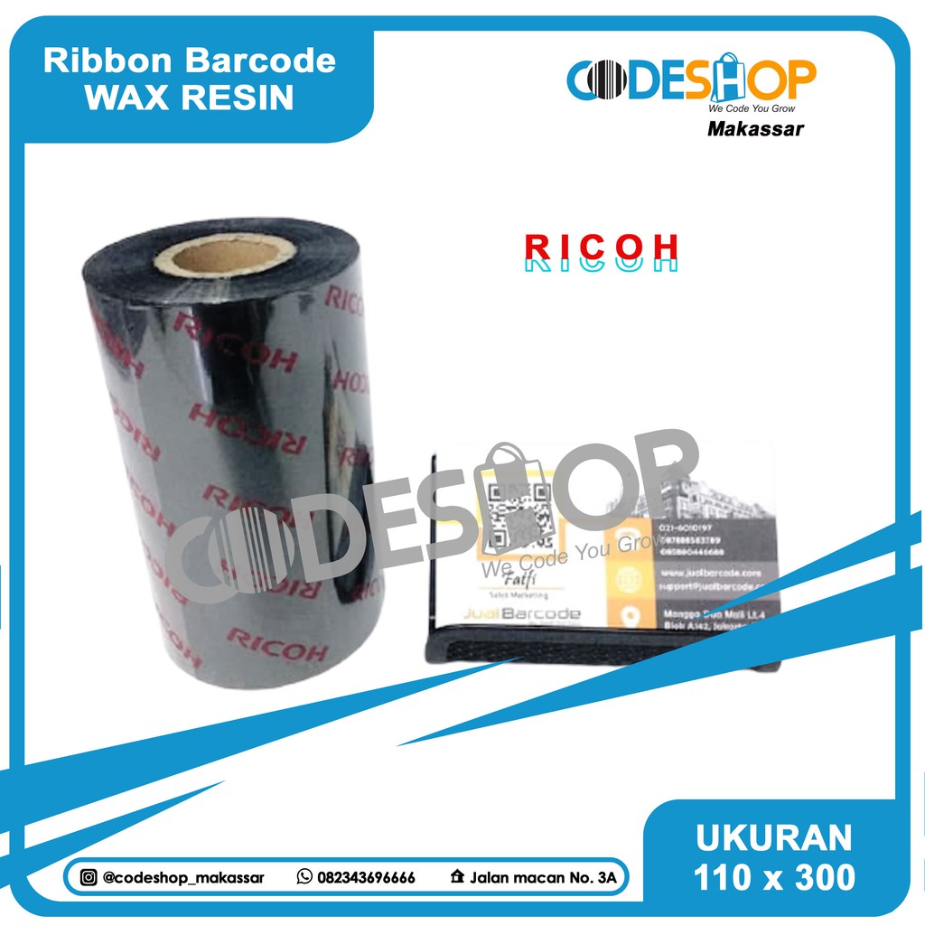 RIBBON RICOH (B110A) WAX RESIN 110 mm X 300 m PRINTER BARCODE ZEBRA