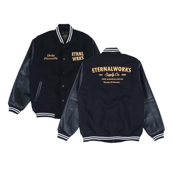 {lathifastore} ETERNALWORKS BLACK VARSITY JACKET - S Limited