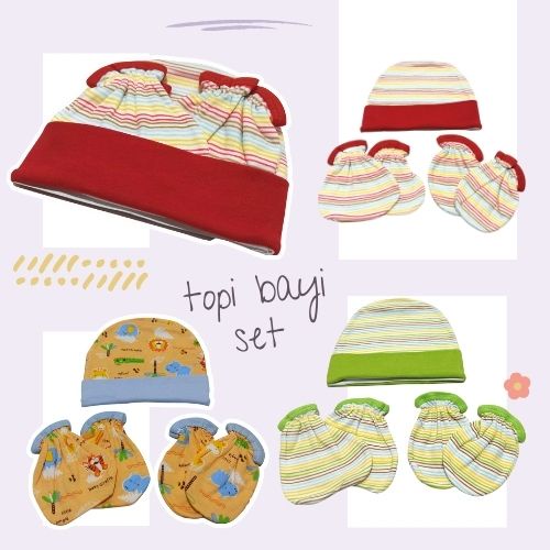 Set Topi dan Sarung Kaki bayi / kaos Kaki Bayi 0-6 bulan