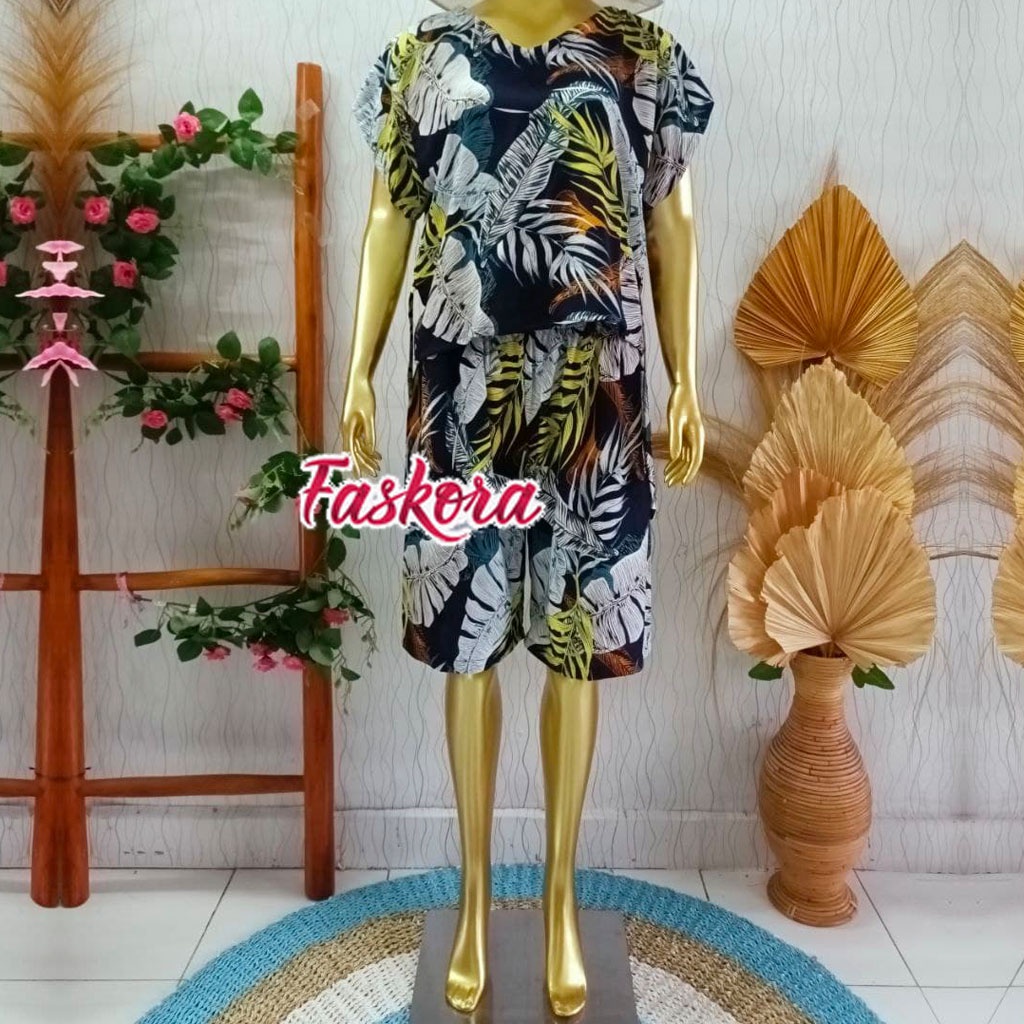 One Set Rayon Lengan Pendek Jumbo Retro / Setelan Rayon Pendek Jumbo Wanita / One Set Pendek Jumbo