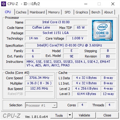 Processor Intel Core i3 8100 tray Socket 1151 Coffee Lake