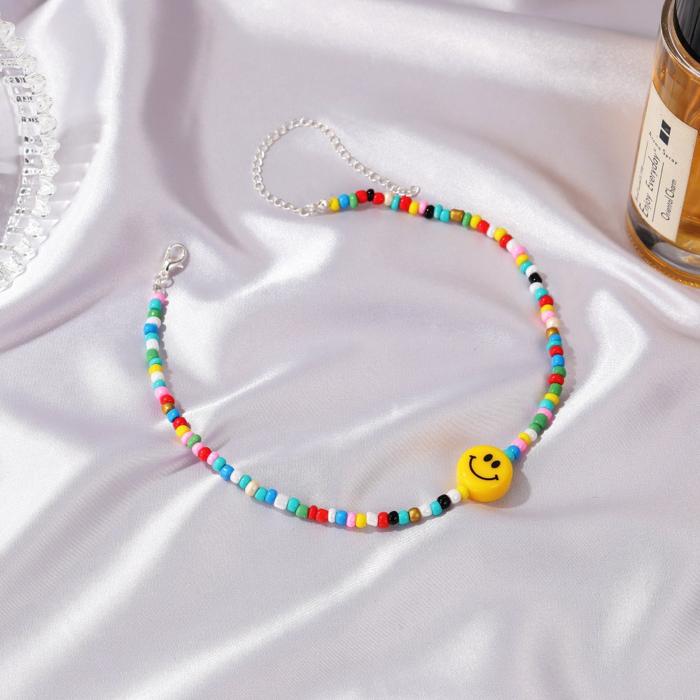 Kalung Manik-Manik Motif Kartun Smiley Warna-Warni Pelangi Bahan Resin