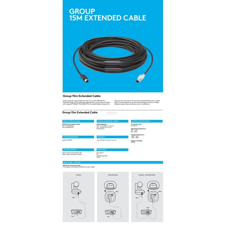 Logitech Extender cable For Group 10m / 15m - Kabel Perpajangan