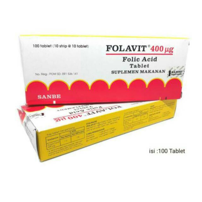 1 Box Folavit 400mg 100tablet / 10 strip Folavit Suplemen Asam Folat Folic Acid sanbe