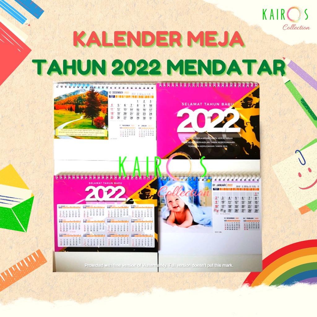 Kalender Meja Tahun 2022 Model Mendatar