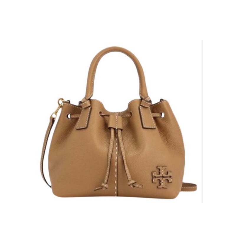 Tory Burch Mcgraw Small Drawstring Tiramisu Leather Satchels