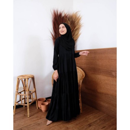 Hanum dress premium / dress polos / dress busui / gamis busui / dress rayon twill / dress hitam polos / BISACOD