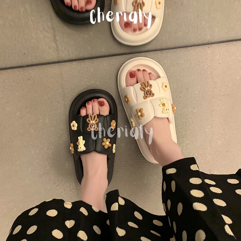 PVC Sandal Jelly Wanita Korean Import Motif Teddy Bear Sol Tebal Non-Slip Slipper Bahan Elastis Empuk Ringan 6608-X1 no