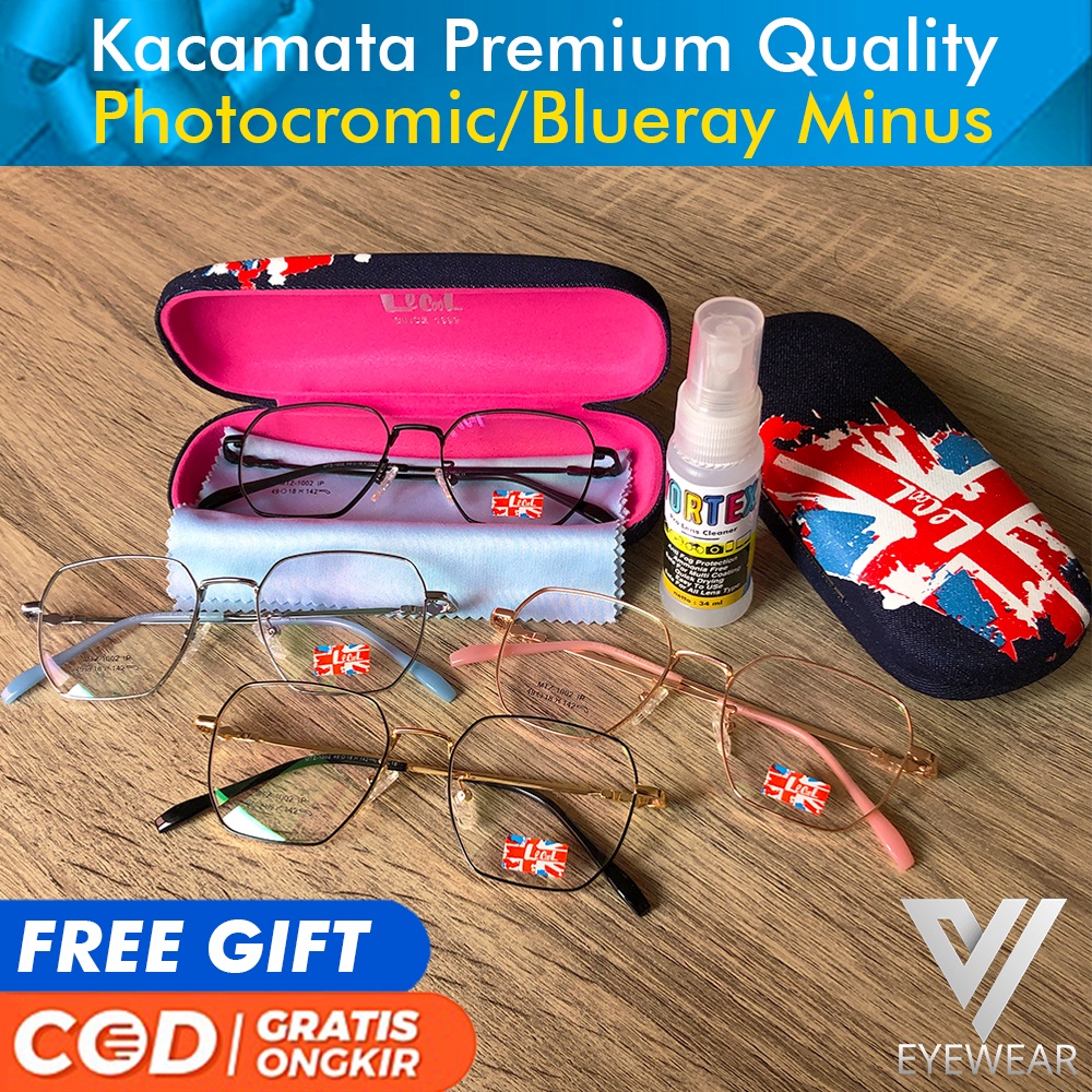 Kacamata Premium LeCool 1002 Original Impor Photocromic Blueray Bluecromic MINUS/PLUS/SILINDER (Pria &amp; Wanita)