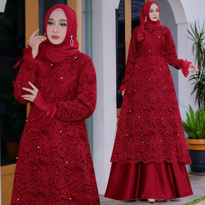 BAJU GAMIS DRESS PESTA NIKAH KONDANGAN SERAGAMAN BRIDESMAID UMROH NAIK HAJI WANITA MUSLIM FULL BRUKAT BROKAT TILE REMAJA DEWASA IMPORT PREMIUM UKURAN S M L XL XXL JUMBO BELOVA DRESS WARNA POLOS MERAH MARUN MARON MAROON