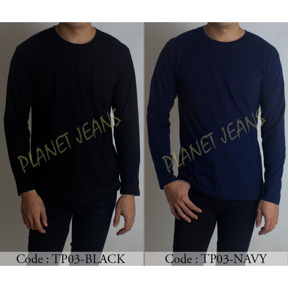 baju kaos polos lengan panjang pria oneck baju kaus tangan panjang cowok warna hitam navy biru don