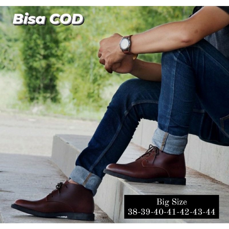 Sepatu Boots JY1 Casual Pria Semi Formal Premium 38-44 Sepatu Kerja Pantofel Harian Kulit Cokelat, 38