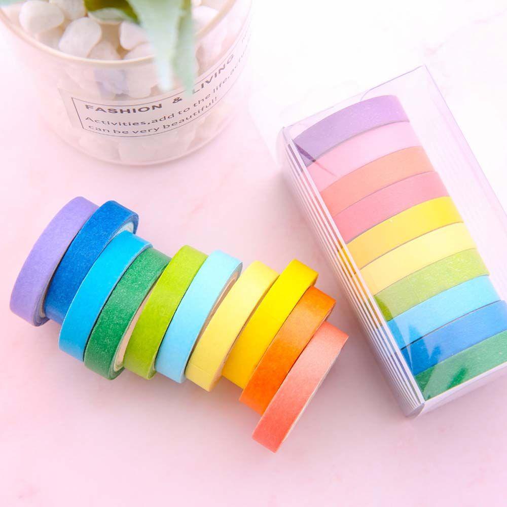 Agustina Set Tape Warna Solid Multi-Fungsi Dapat Di Sobek Gaya Jepang Tape Perekat Rekening Tangan Scrapbooking Stiker Alat Tulis Lengket