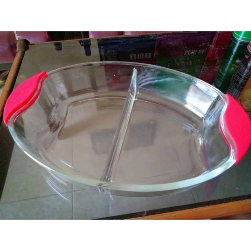 WAJIB BUBBLE. vetro Bakeware & Serveware 2,64L ( Oval Dish with Devider )  ( Mangkuk Kaca )